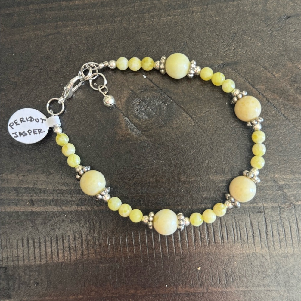 Peridot Jasper Beaded Bracelet with Silver Accents